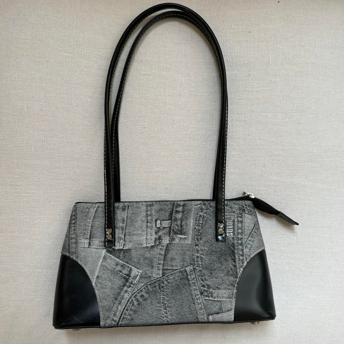 B&W Denim Pockets Shoulder Bag