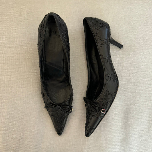 Dior Black Leather Stitched Pointed Heels