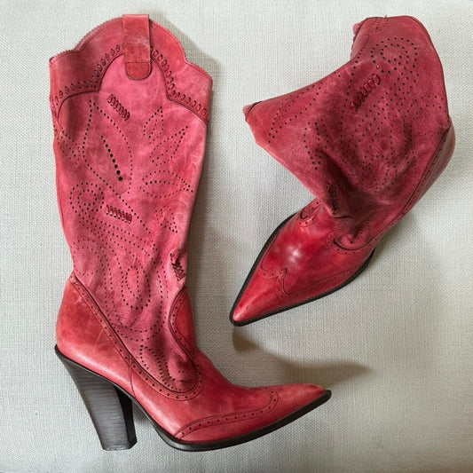 BCBG Leather Red Cowboy Boots